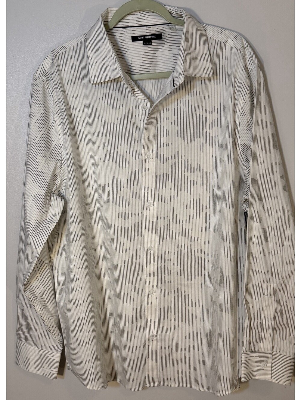 Karl Lagersfeld Paris Shirt Men’s XL NWTS Camo Striped Abstract Long Sleeve